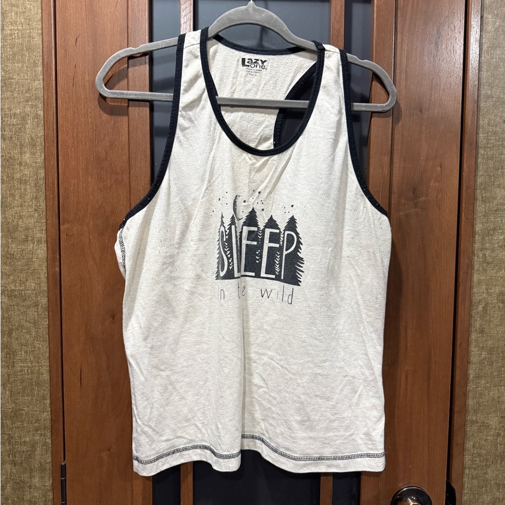 Lazy One Cream and Black Sleep Tank Top